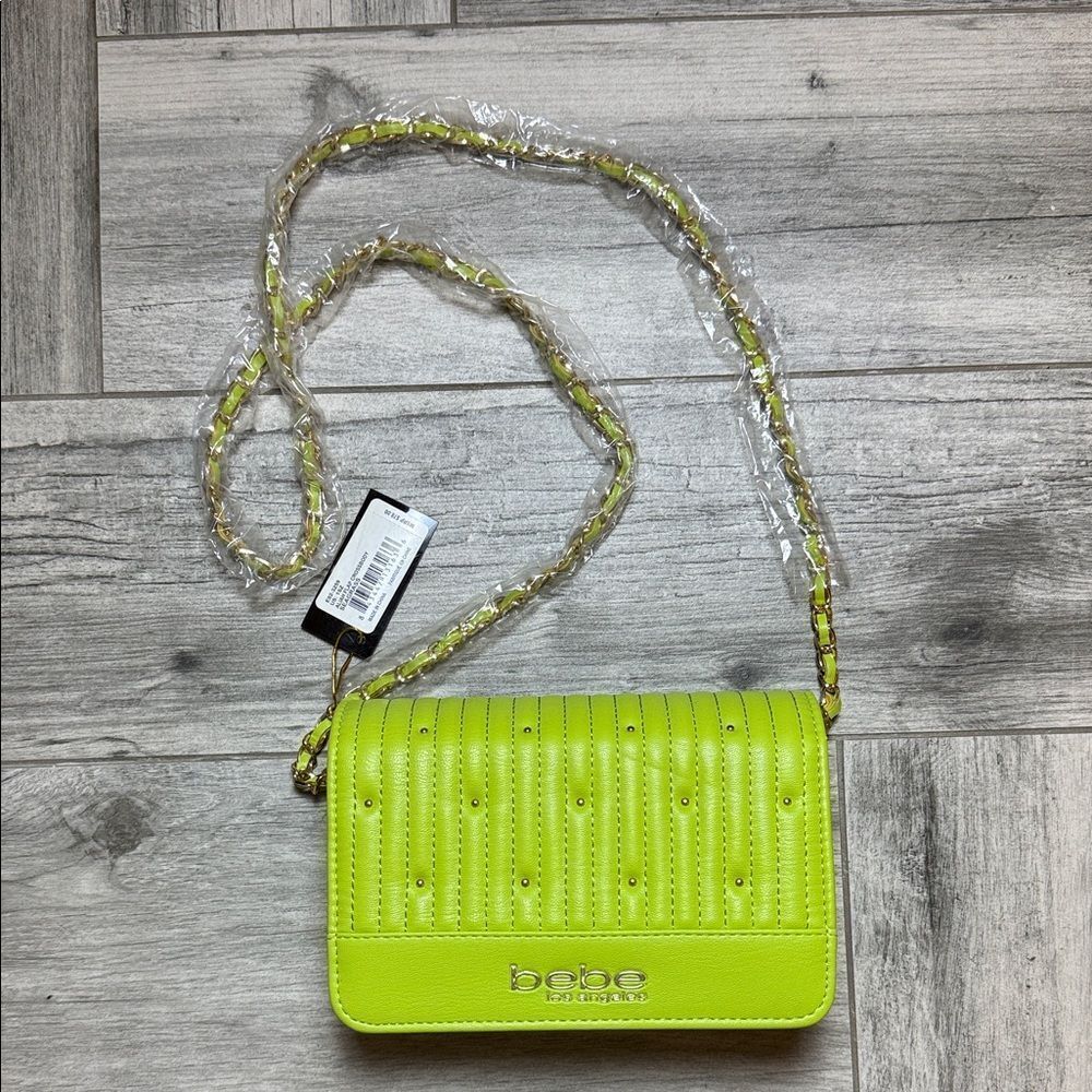 Bebe Neon Green Quilted Crossbody Bag